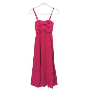Lusana Pink 100% Linen Pleated Bodice Smocked Back Maxi Dress Womens Size 6 M